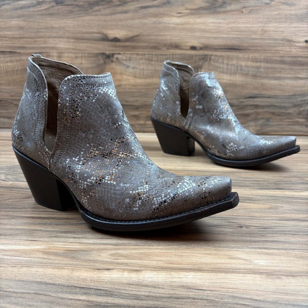 Ariat Dixon Women 9B Metallic Silver Snakeskin Print Western Ankle Boot 10029650